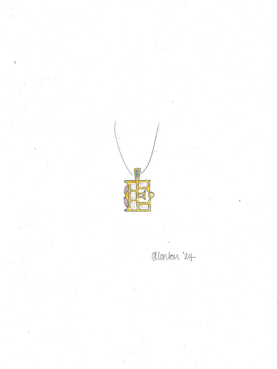'E' Diamond & Sapphire Initial Pendant Concept