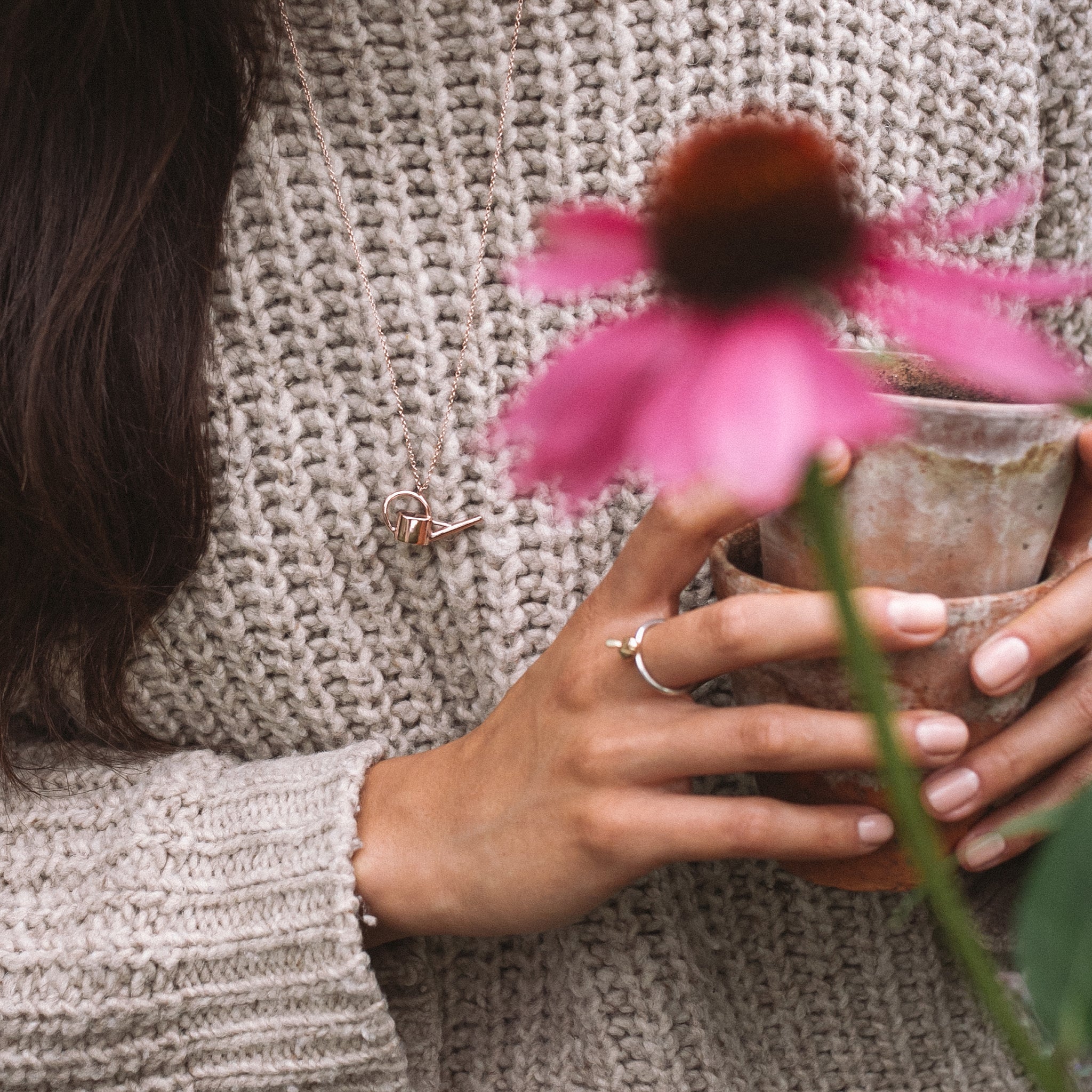 Ellen Lou Gardening Jewellery 9ct Rose Gold Watering Can Necklace