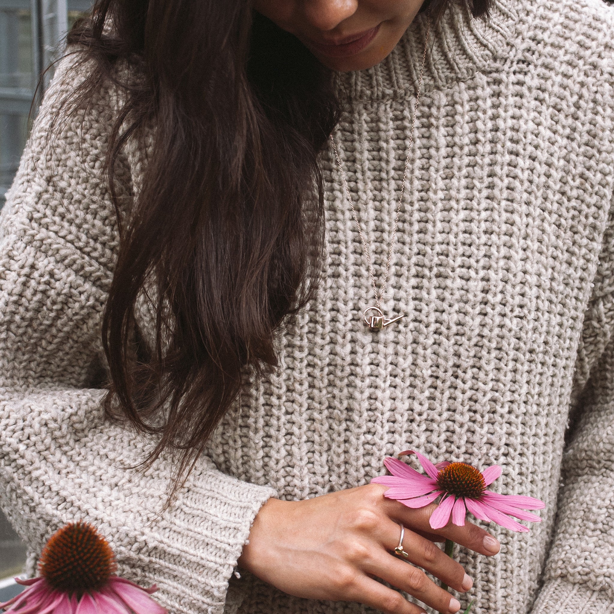 Ellen Lou Gardening Jewellery 9ct Rose Gold Watering Can Necklace