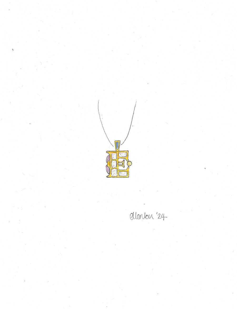 'E' Diamond & Sapphire Initial Pendant Concept