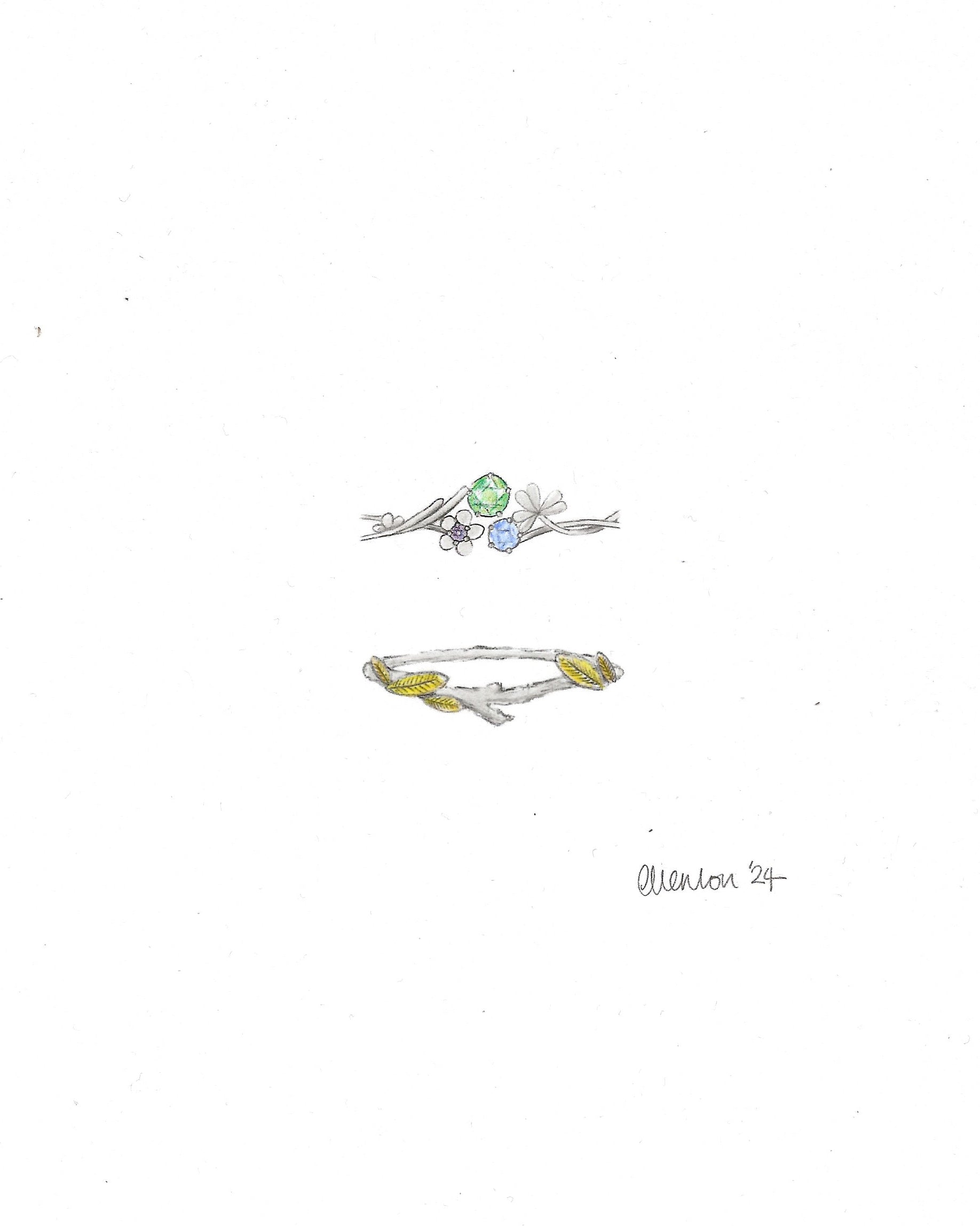 Sapphire Engagement Wedding Ring Set Platinum 18ct Gold Ellen Lou Bespoke Jewellery