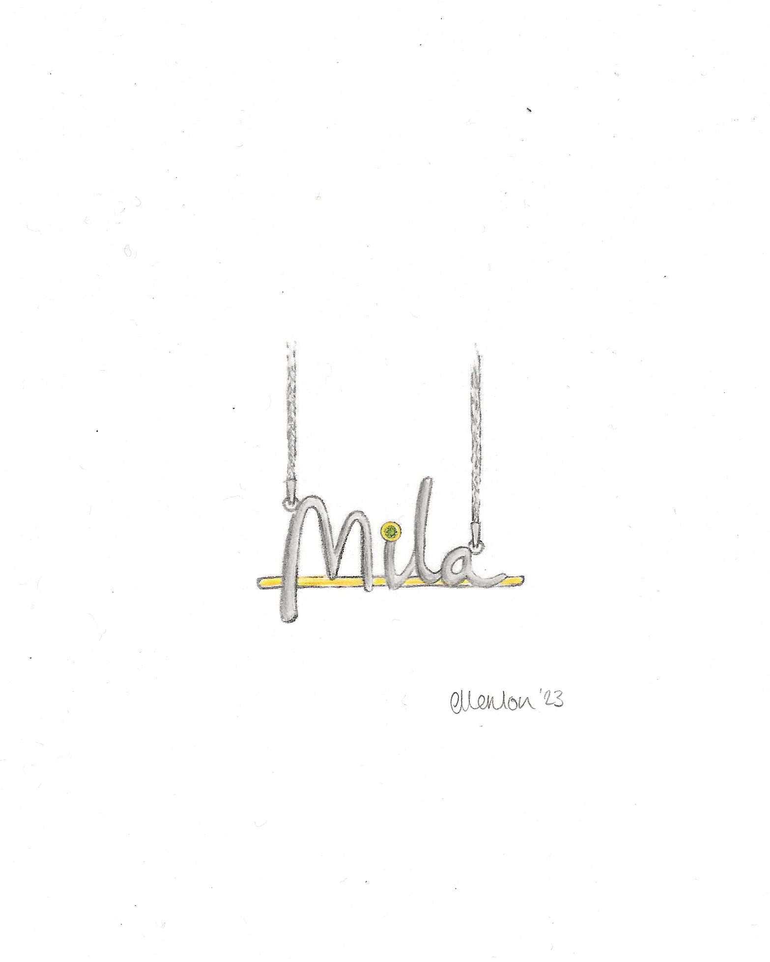 'Mila' Name Necklace With 9ct Underline & Tube Set Peridot