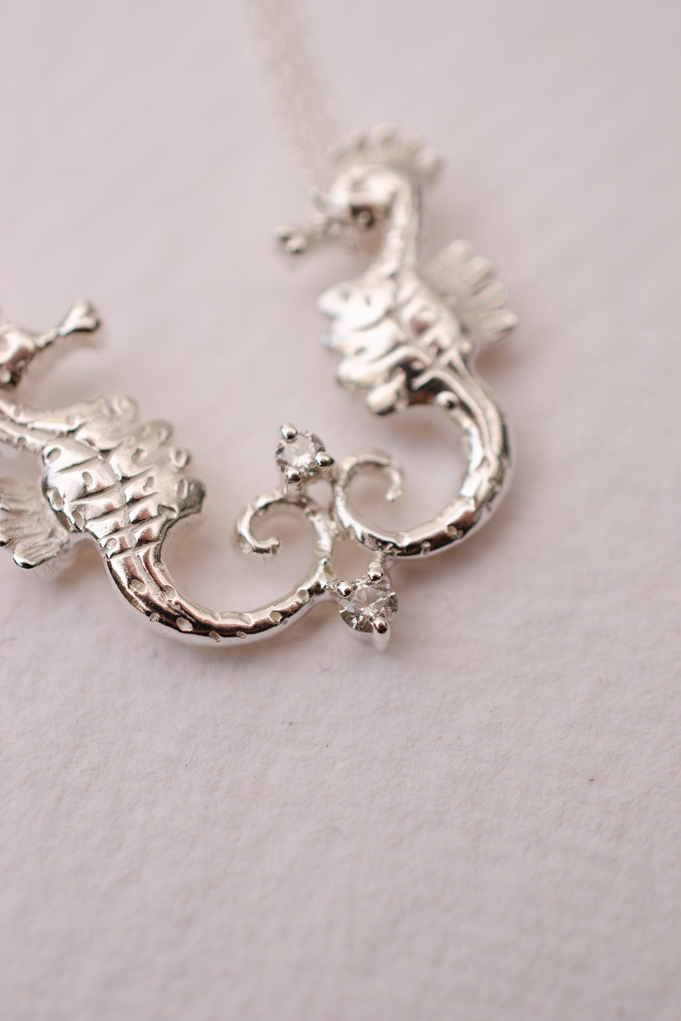 Silver Seahorse & Diamond Necklace