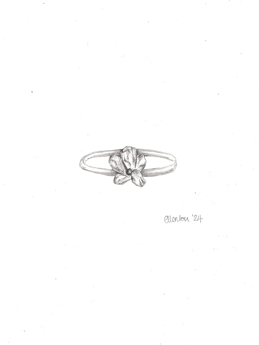 Bespoke Wax Carved Viola Flower Ring in Sterling Silver