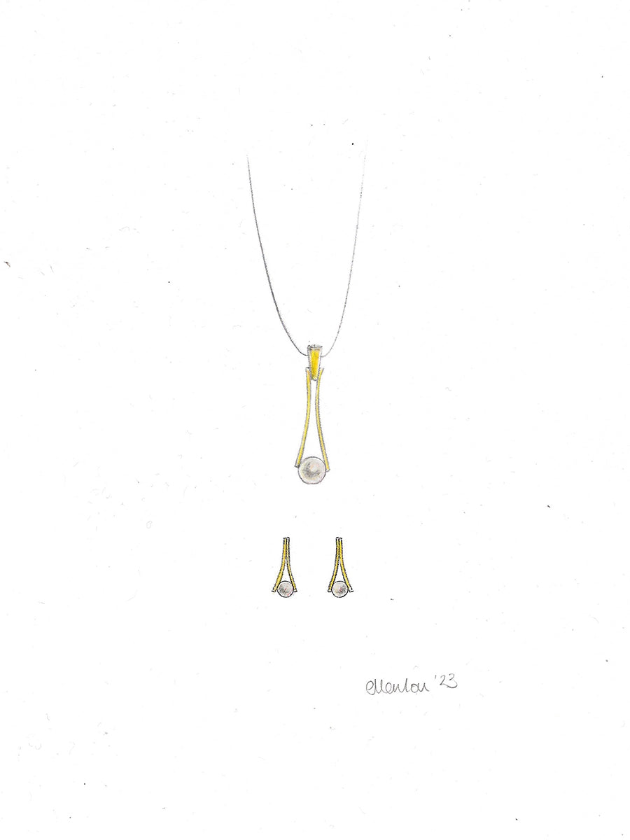 Pearl Drop Earring & Necklace Wedding Set in 9ct Yellow Gold