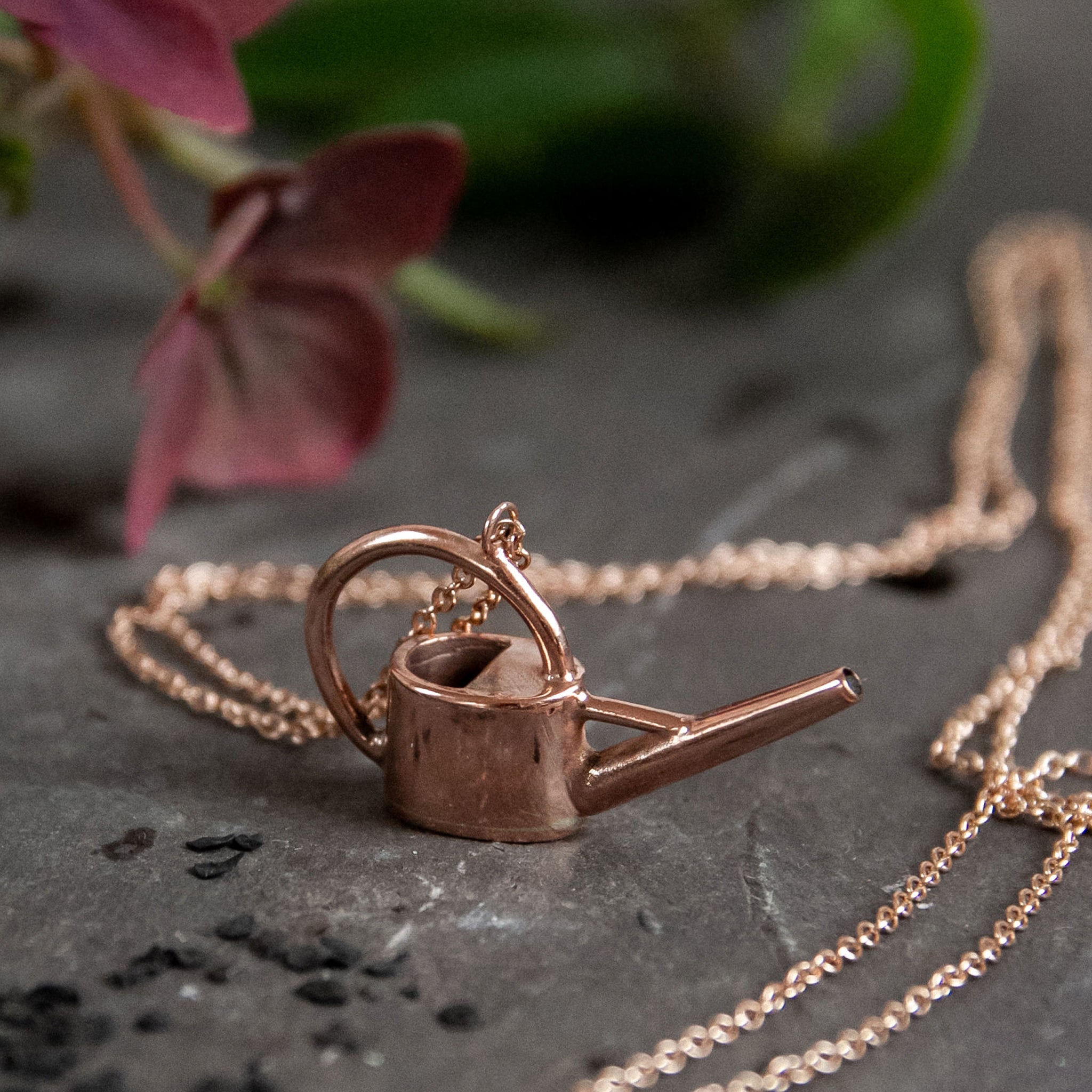 Ellen Lou Gardening Jewellery 9ct Rose Gold Watering Can Necklace