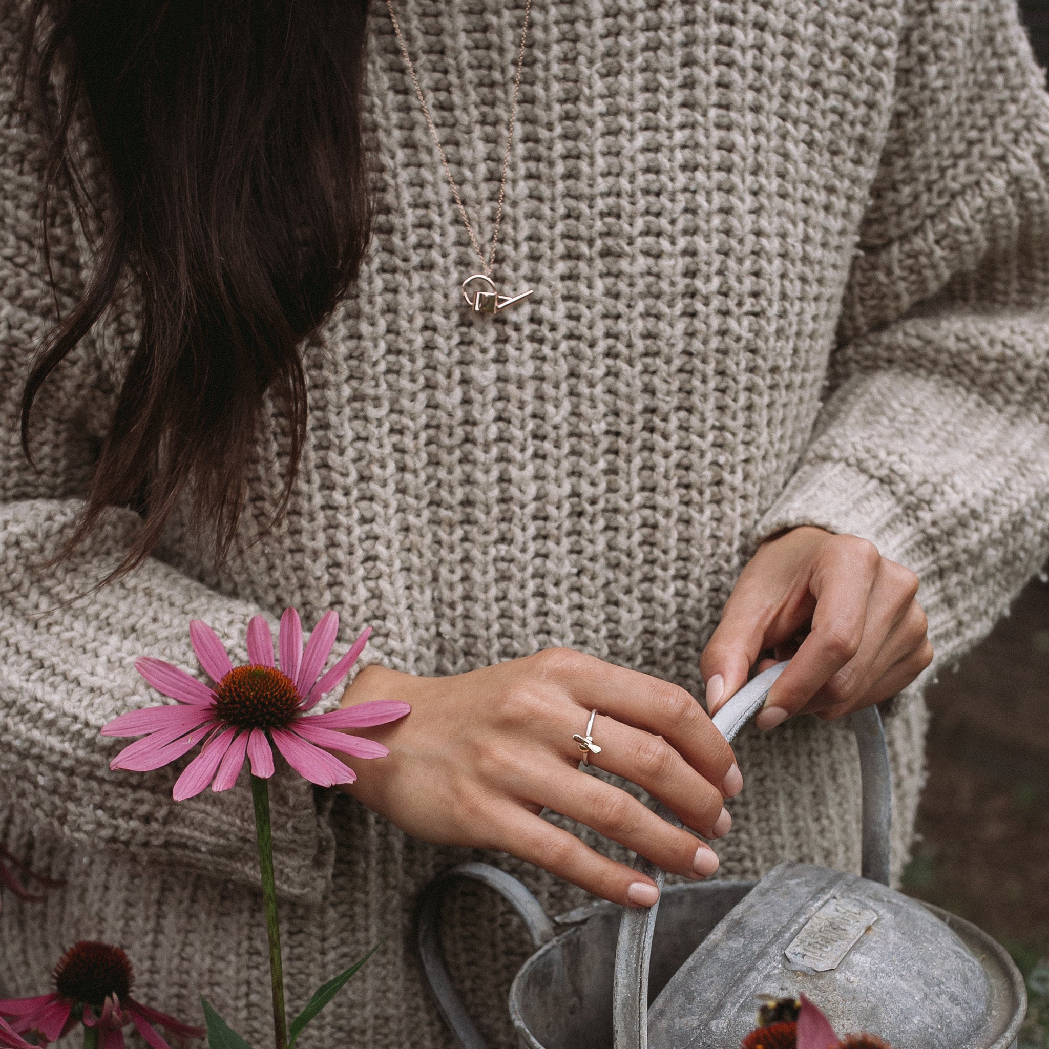 Ellen Lou Gardening Jewellery 9ct Rose Gold Watering Can Necklace